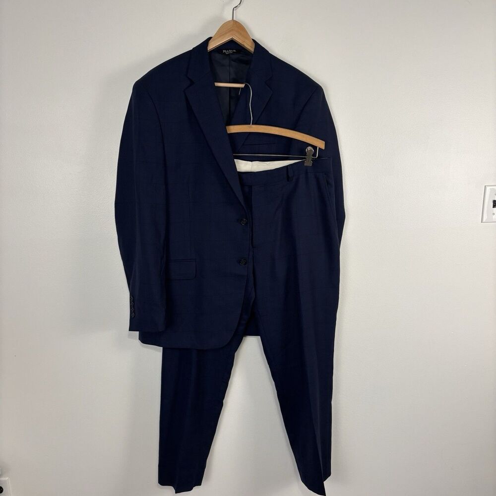 Jos. A. Bank Mens Suit 42R 36 Blue Windowpane Check Wool Traditional Fit